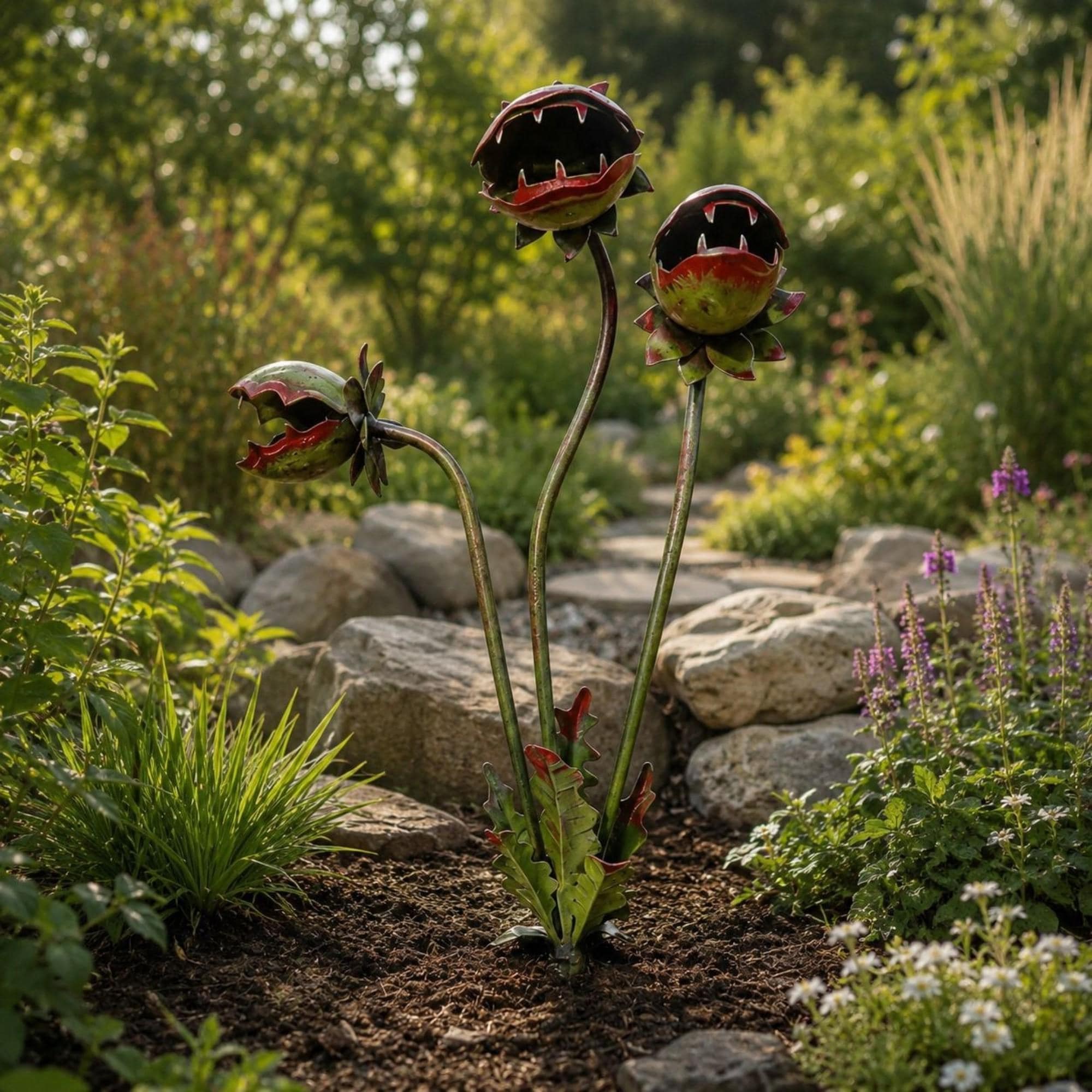 Carnivorous Plant Garden Stake, Venus Flytrap Metal Yard Art, Gothic Garden Decor, Exotic Outdoor Plant Sculpture